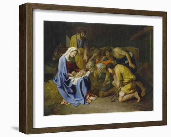 Adoration of the Shepherds, 1650-57-Nicolas Poussin-Framed Giclee Print