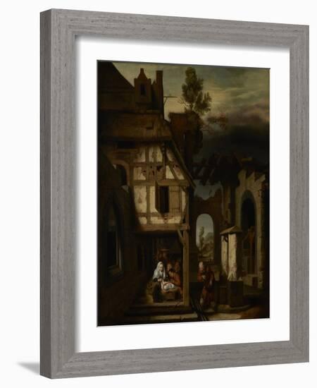 Adoration of the Shepherds, c.1660-Nicolaes Maes-Framed Giclee Print