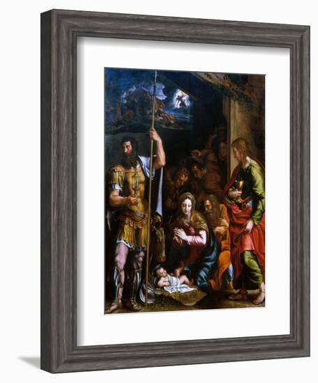 Adotation of the Shepherds with the Saints Longinus and John the Evangelist-Giulio Romano-Framed Giclee Print