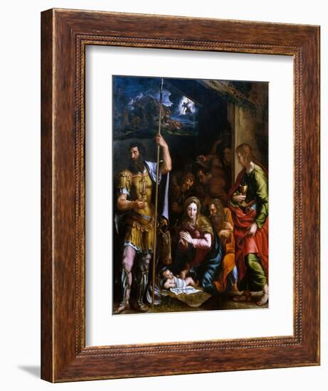 Adotation of the Shepherds with the Saints Longinus and John the Evangelist-Giulio Romano-Framed Giclee Print