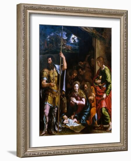 Adotation of the Shepherds with the Saints Longinus and John the Evangelist-Giulio Romano-Framed Giclee Print