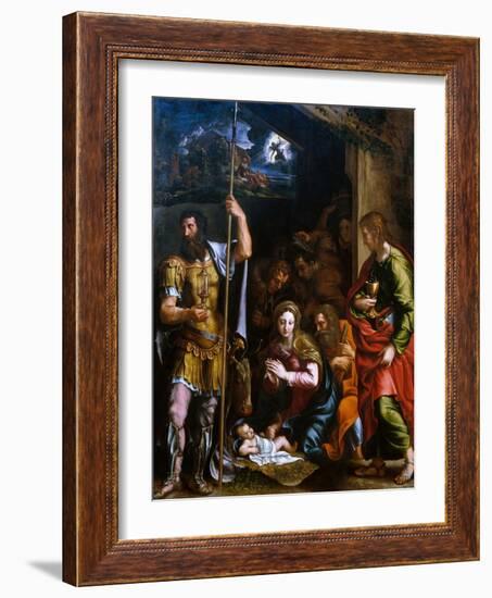 Adotation of the Shepherds with the Saints Longinus and John the Evangelist-Giulio Romano-Framed Giclee Print