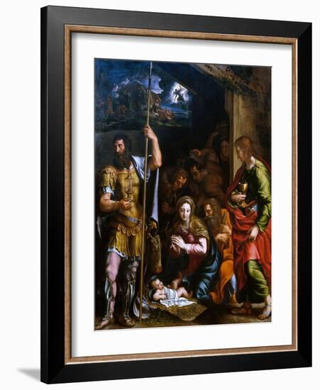 Adotation of the Shepherds with the Saints Longinus and John the Evangelist-Giulio Romano-Framed Giclee Print