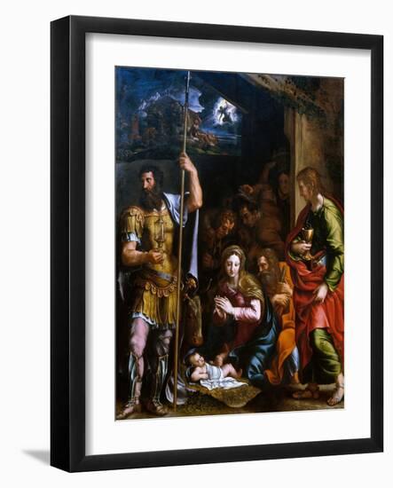 Adotation of the Shepherds with the Saints Longinus and John the Evangelist-Giulio Romano-Framed Giclee Print