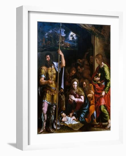 Adotation of the Shepherds with the Saints Longinus and John the Evangelist-Giulio Romano-Framed Giclee Print