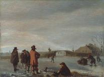 Winter Scene with a Group of Golfers on a Frozen River, C.1654-72 (Oil on Panel)-Adriaen van de Velde-Giclee Print