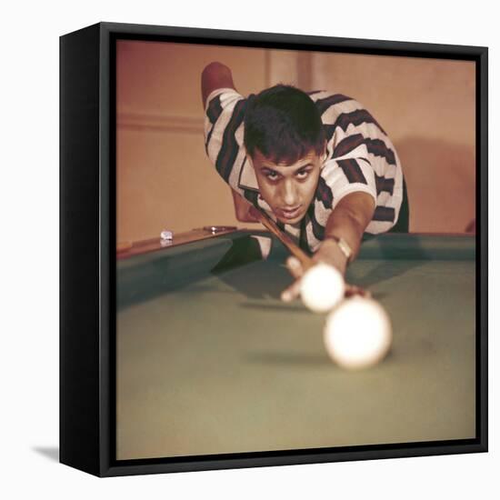 Adriano Celentano Playing Billiards-null-Framed Premier Image Canvas