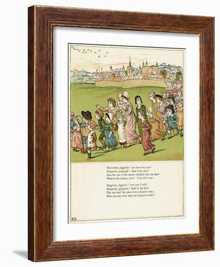 Adults and Children Running from a Village-Kate Greenaway-Framed Art Print