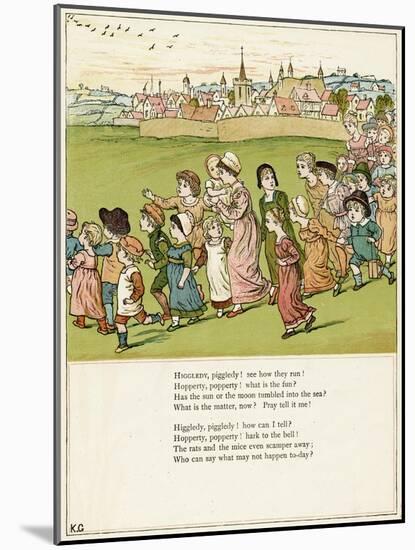 Adults and Children Running from a Village-Kate Greenaway-Mounted Art Print