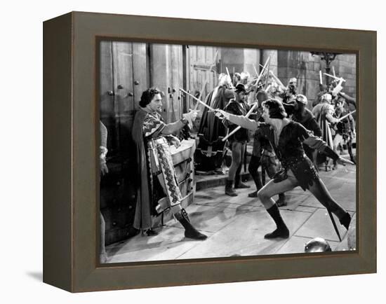 Adventures Of Robin Hood, Basil Rathbone, Errol Flynn, 1938-null-Framed Stretched Canvas