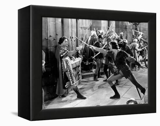 Adventures Of Robin Hood, Basil Rathbone, Errol Flynn, 1938-null-Framed Stretched Canvas