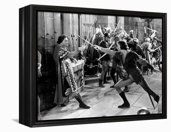 Adventures Of Robin Hood, Basil Rathbone, Errol Flynn, 1938-null-Framed Stretched Canvas
