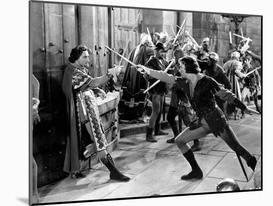 Adventures Of Robin Hood, Basil Rathbone, Errol Flynn, 1938-null-Mounted Photo