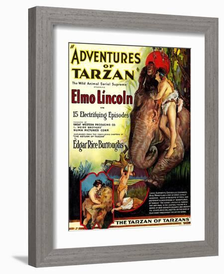 Adventures of Tarzan, Elmo Lincoln, 1921-null-Framed Art Print