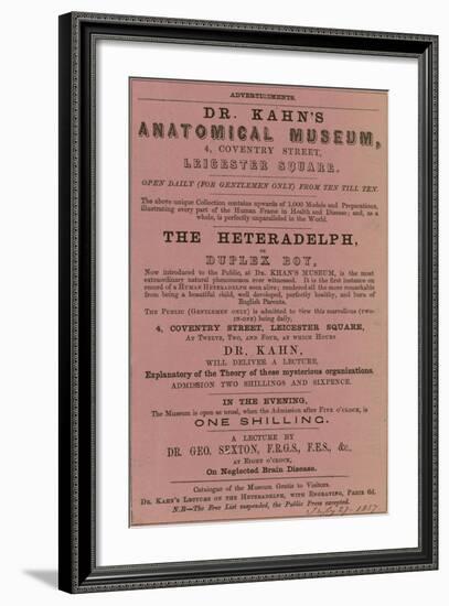 Advert for Dr Kahn's Anatomical Museum-null-Framed Giclee Print