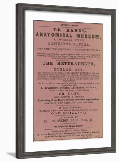 Advert for Dr Kahn's Anatomical Museum-null-Framed Giclee Print