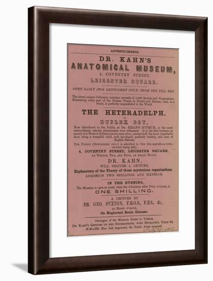 Advert for Dr Kahn's Anatomical Museum-null-Framed Giclee Print