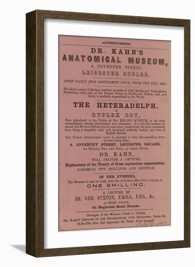 Advert for Dr Kahn's Anatomical Museum-null-Framed Giclee Print