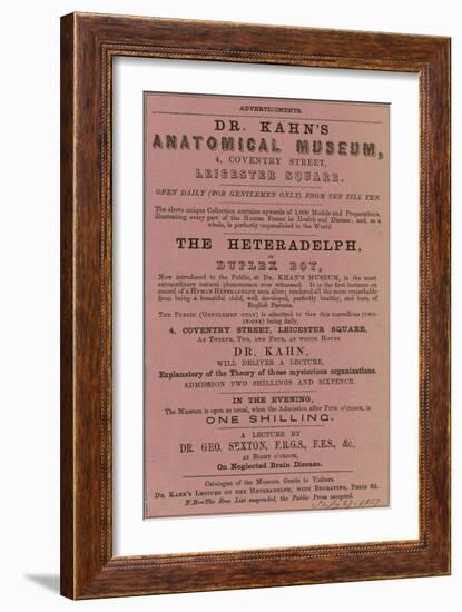 Advert for Dr Kahn's Anatomical Museum-null-Framed Giclee Print