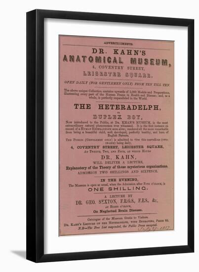 Advert for Dr Kahn's Anatomical Museum-null-Framed Giclee Print