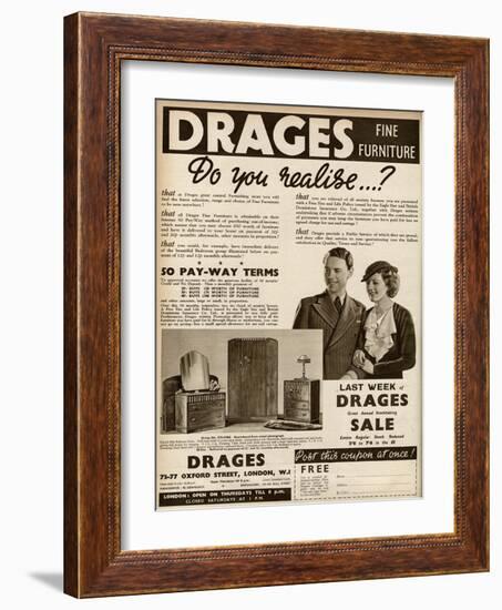Advert for Drages Bedroom Furniture 1937-null-Framed Art Print