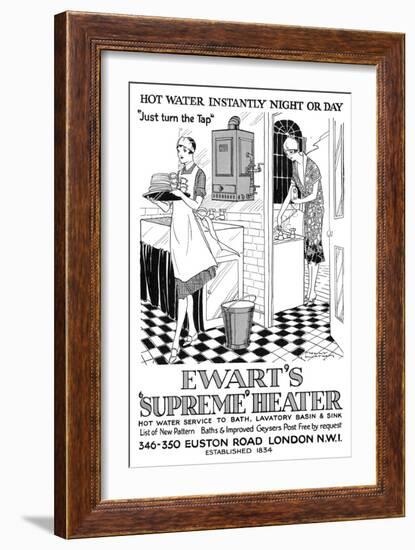 Advert for Ewart's Geyser Hot Water 1928-null-Framed Art Print