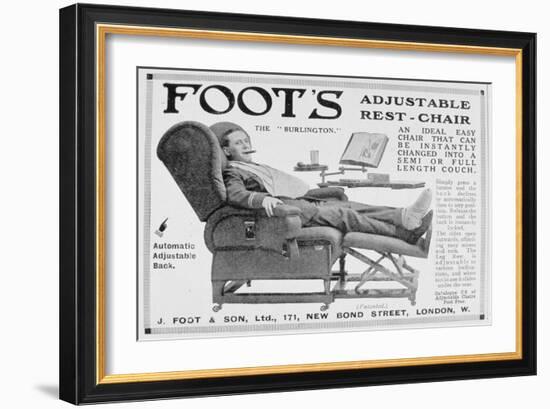 Advert for Foot's 'Burlington' Adjustable Rest-Chair, 1916-null-Framed Giclee Print