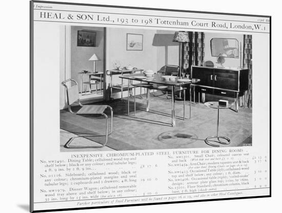 Advert for Heal and Son's Chromium Plated Steel Dining Room Furniture, 1920S-null-Mounted Giclee Print