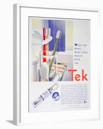 Advert for Tek Toothbrushes, by Johnson and Johnson, 1931-null-Framed Giclee Print