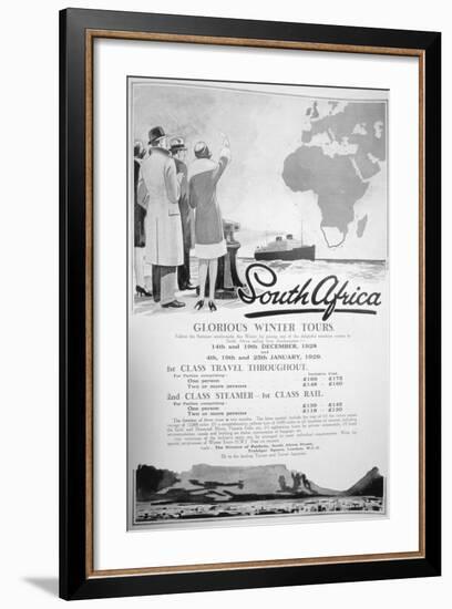 Advert for Winter Tours of South Africa, 1928-null-Framed Giclee Print