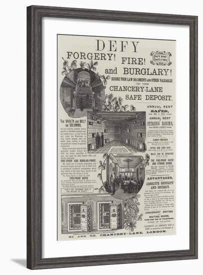 Advertisement, Chancery-Lane Safe Deposit-null-Framed Giclee Print