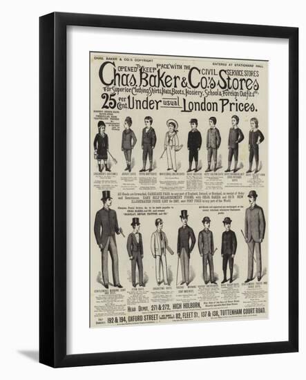 Advertisement, Charles Baker and Co's Stores-null-Framed Giclee Print