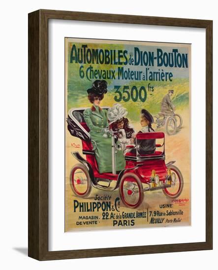 Advertisement for de Dion-Bouton Automobiles, c.1900-French School-Framed Giclee Print