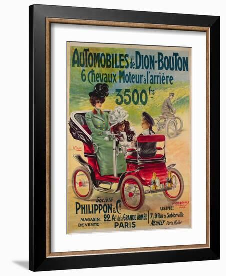 Advertisement for de Dion-Bouton Automobiles, c.1900-French School-Framed Giclee Print