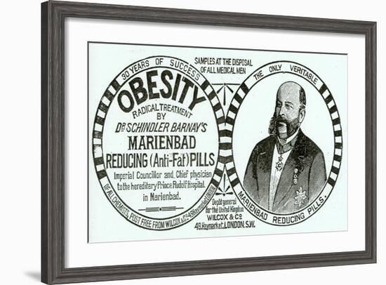 Advertisement for 'Dr. Schindler Barnay's Marienbad Reducing (Anti-Fat) Pills, 1890s-English School-Framed Giclee Print