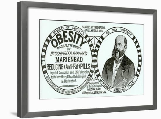 Advertisement for 'Dr. Schindler Barnay's Marienbad Reducing (Anti-Fat) Pills, 1890s-English School-Framed Giclee Print