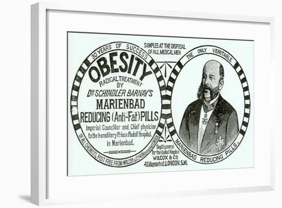 Advertisement for 'Dr. Schindler Barnay's Marienbad Reducing (Anti-Fat) Pills, 1890s-English School-Framed Giclee Print