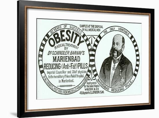 Advertisement for 'Dr. Schindler Barnay's Marienbad Reducing (Anti-Fat) Pills, 1890s-English School-Framed Giclee Print