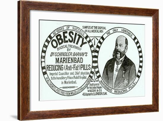 Advertisement for 'Dr. Schindler Barnay's Marienbad Reducing (Anti-Fat) Pills, 1890s-English School-Framed Giclee Print