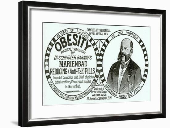 Advertisement for 'Dr. Schindler Barnay's Marienbad Reducing (Anti-Fat) Pills, 1890s-English School-Framed Giclee Print