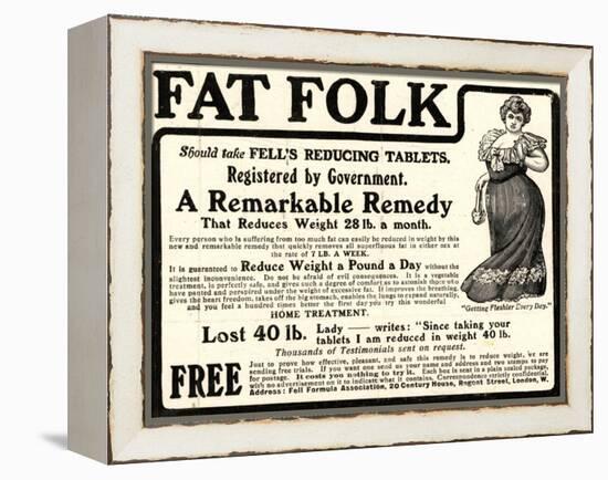 Advertisement for 'Fell's Reducing Tablets', 1910s-English School-Framed Premier Image Canvas