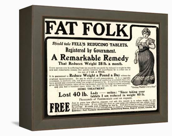 Advertisement for 'Fell's Reducing Tablets', 1910s-English School-Framed Premier Image Canvas