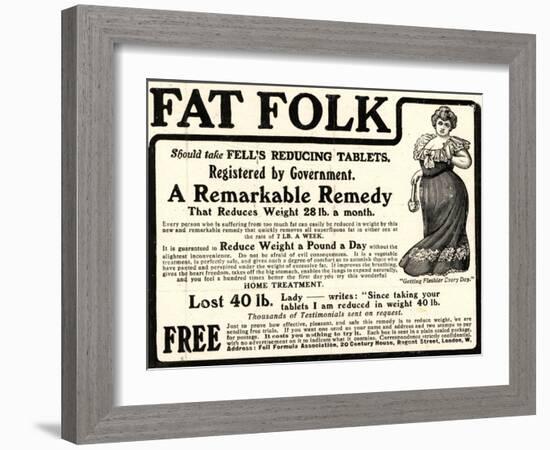 Advertisement for 'Fell's Reducing Tablets', 1910s-English School-Framed Giclee Print