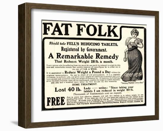 Advertisement for 'Fell's Reducing Tablets', 1910s-English School-Framed Giclee Print