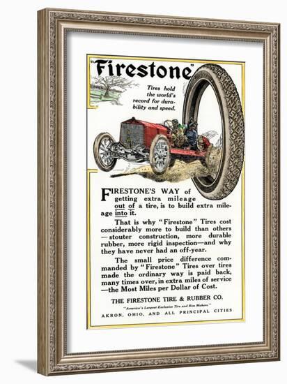 Advertisement for Firestone Tire and Rubber Company, 1912-null-Framed Giclee Print