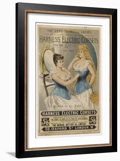 Advertisement for Harness's Electric Corset-null-Framed Art Print