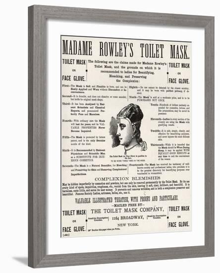 Advertisement for 'Madame Rowley's Toilet Mask', 1890s-null-Framed Giclee Print