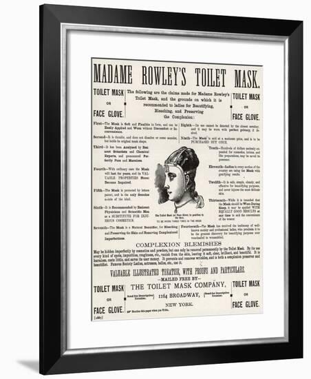 Advertisement for 'Madame Rowley's Toilet Mask', 1890s-null-Framed Giclee Print