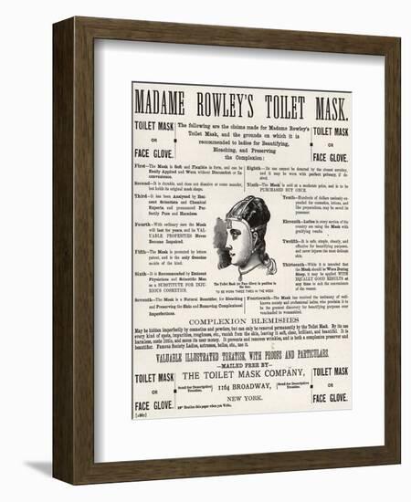 Advertisement for 'Madame Rowley's Toilet Mask', 1890s-null-Framed Giclee Print