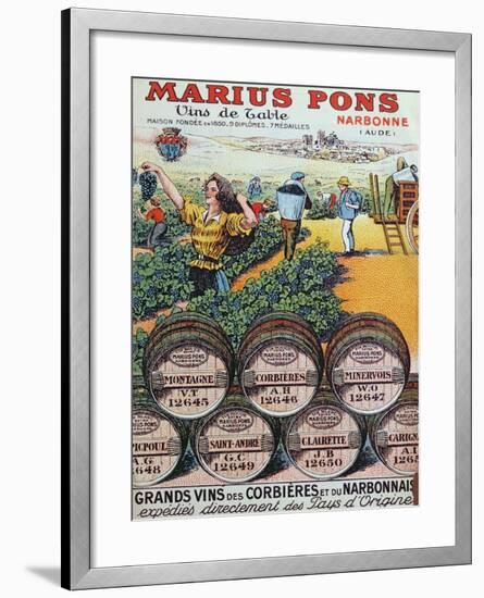 Advertisement for 'Marius Pons' Wine Merchants in Narbonne, France, Early 20th Century-null-Framed Giclee Print